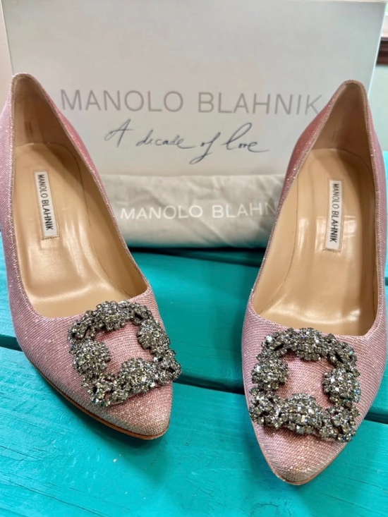 Manolo Blahnik Shoes - Manolo Blahnik glitter Hangisi 70- size 38 (7.5-8) heels- wedding shoes